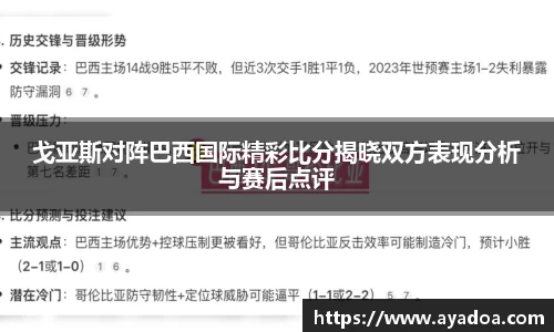 戈亚斯对阵巴西国际精彩比分揭晓双方表现分析与赛后点评